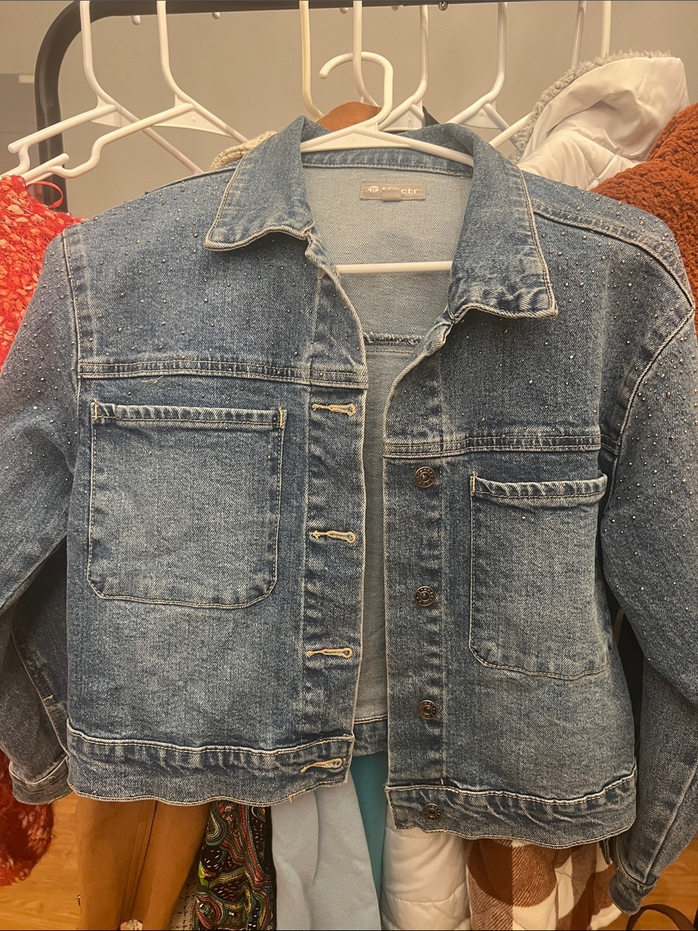 Tractr Blue Denim Jacket with Sparkle Embellishment
